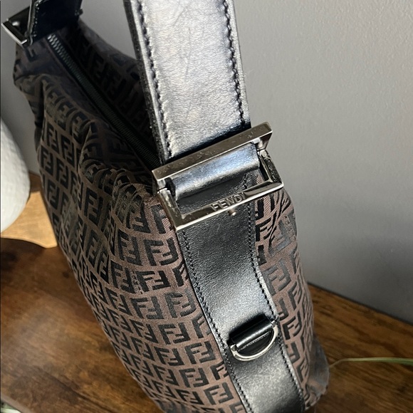 Fendi Brown FF Monogram Shoulder Bag with Black Strap - Picture 7 of 16